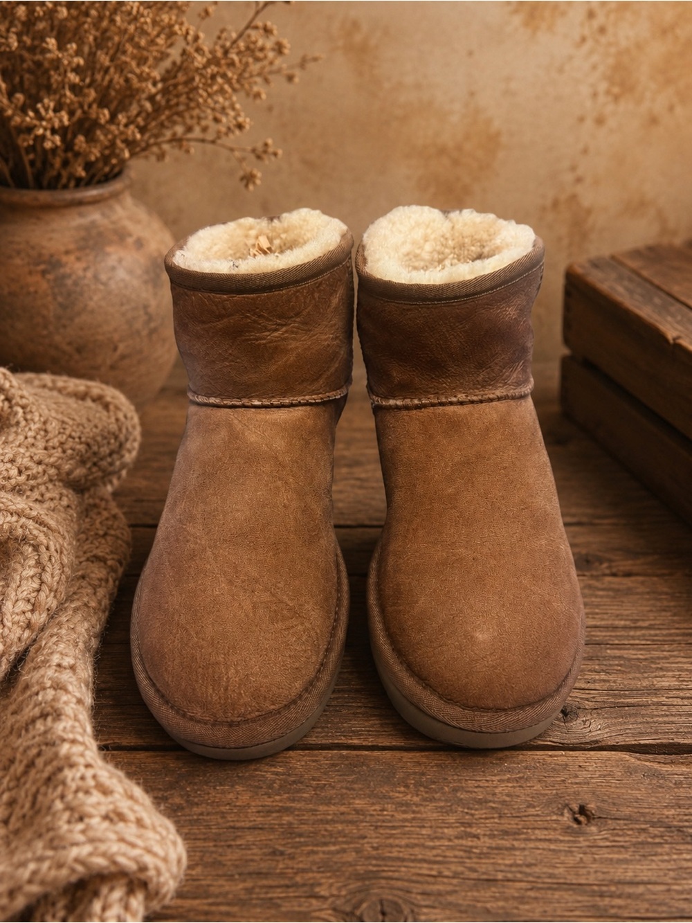 UGG Australia Classic Mini Chestnut Suede Shearling Boots Women’s Size 8